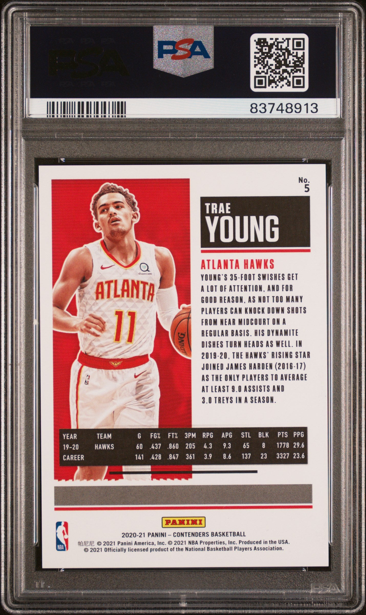 2020 Panini Contenders Trae Young #5 Semifinal Ticket /99 PSA 10