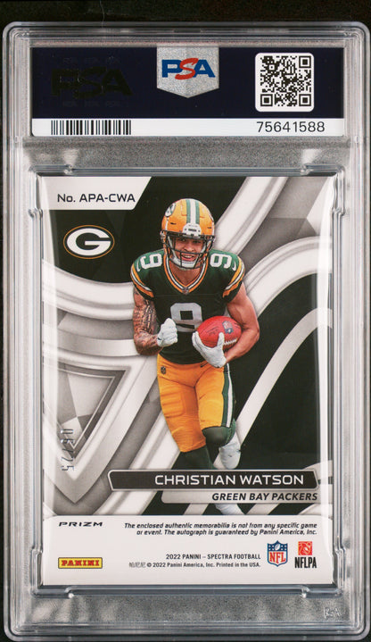 2022 Panini Spectra Christian Watson Aspiring RC Patch Auto Neon Pink /25 PSA 9