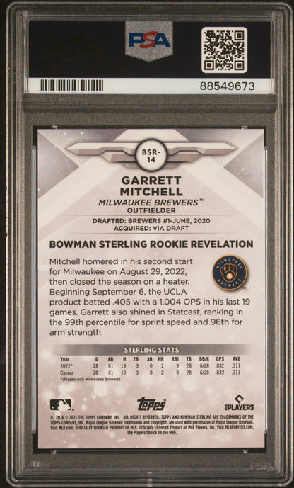 2023 Bowman Sterling Garrett Mitchell #BSR14 Gold Refractor /50 PSA 10