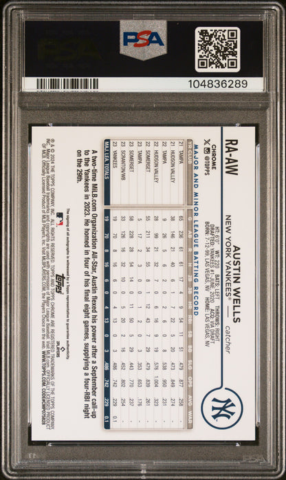 2024 Topps Chrome Austin Wells #RA-AW Purple Speckle RC Rookie Auto PSA 10