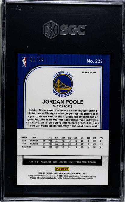 2019-20 Panini Hoops Premium Stock Jordan Poole #223 Green Flash /99 SGC 9.5