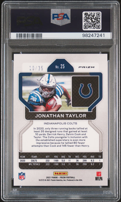 2021 Panini Prizm Jonathan Taylor #25 Red Shimmer FOTL 10/35 PSA 10