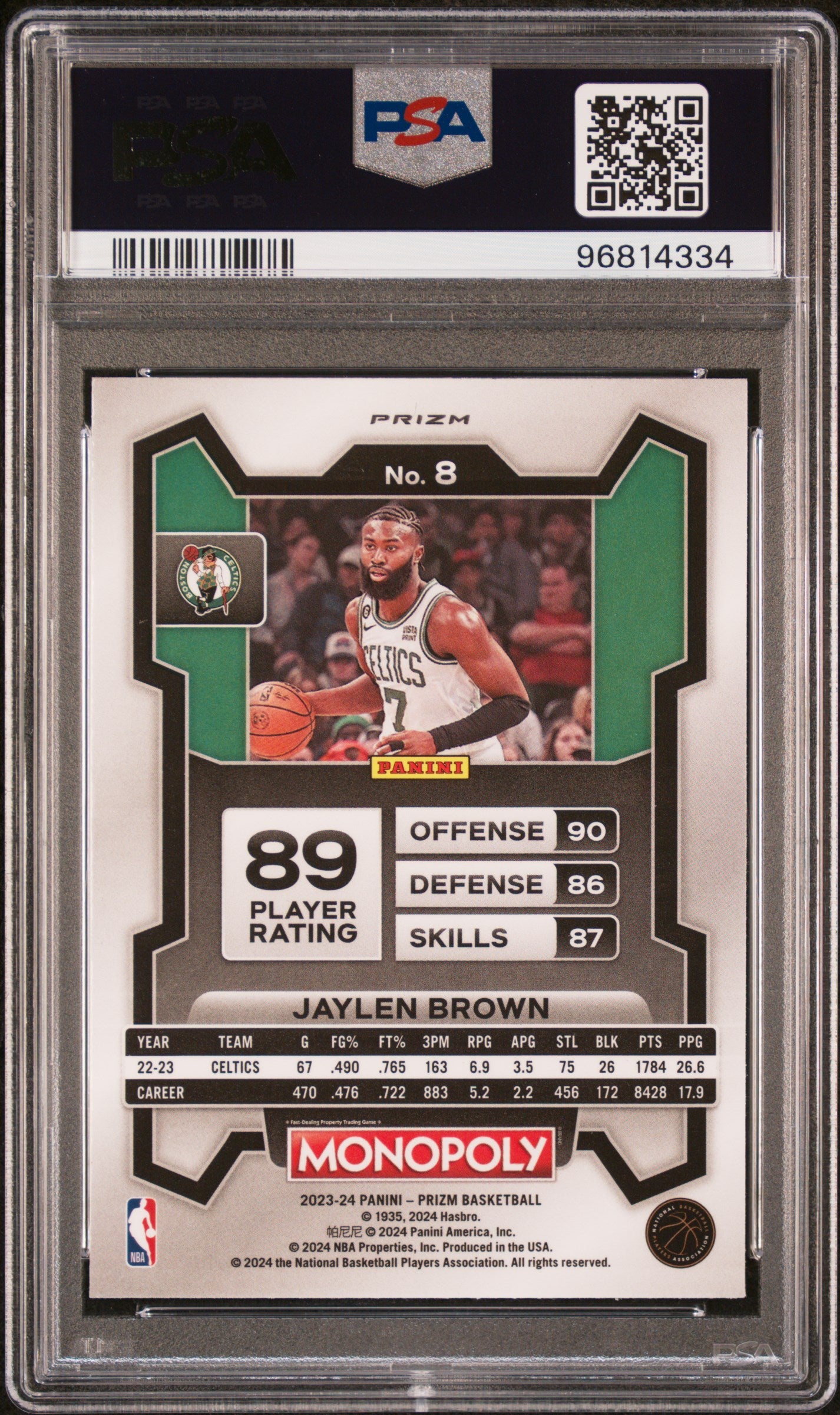 2023 Panini Prizm Monopoly Jaylen Brown #8 Red Pattern Short Print PSA 10