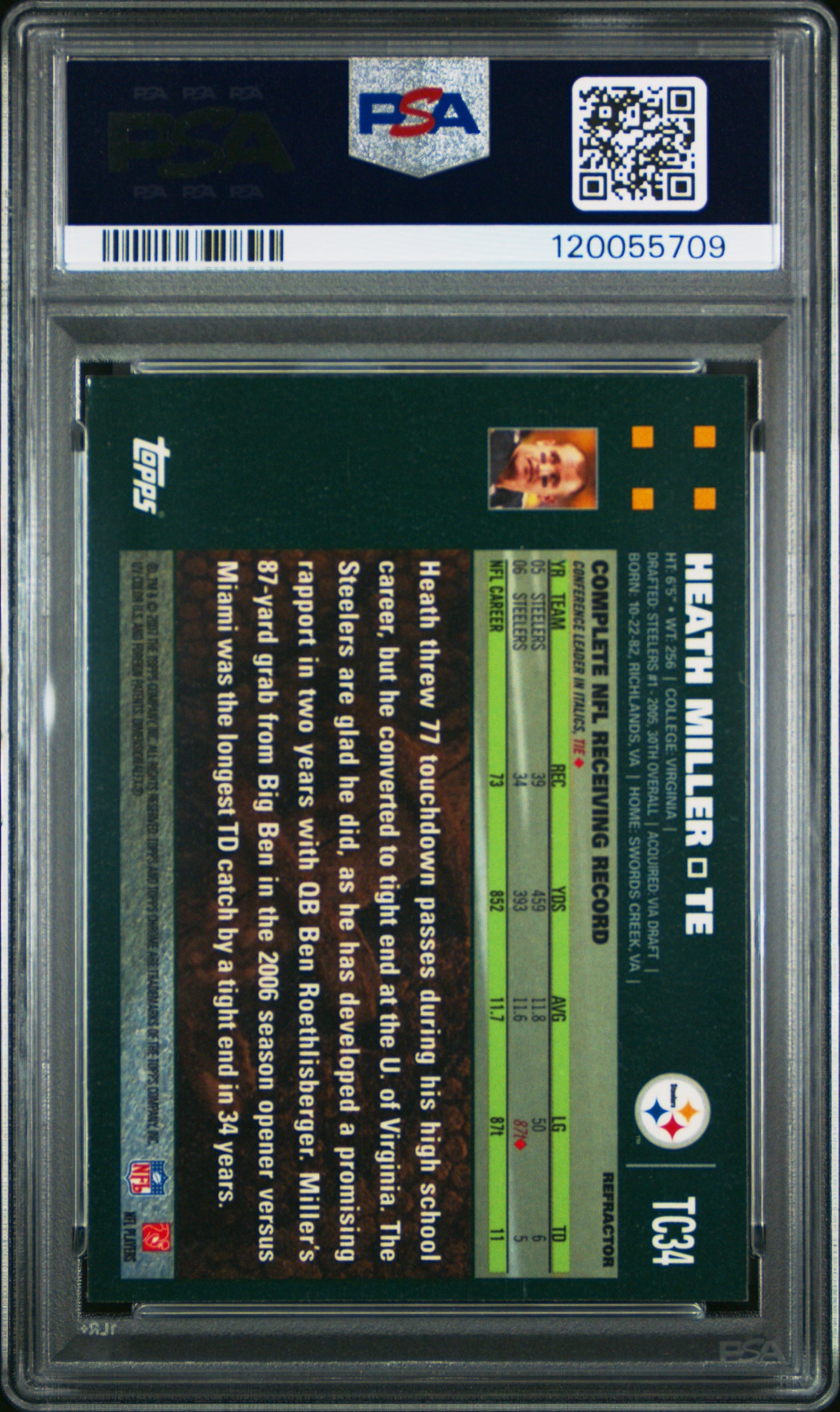 2007 Topps Chrome Heath Miller #TC34 Refractor PSA 9