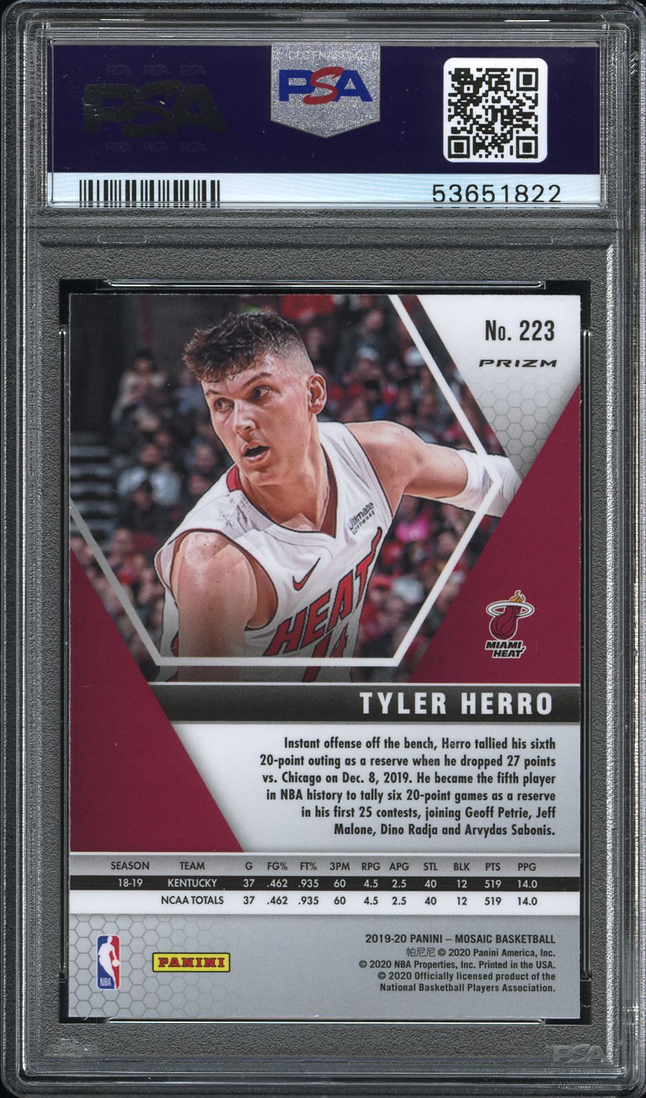 2019 Panini Mosaic Tyler Herro #223 Genesis PSA 9