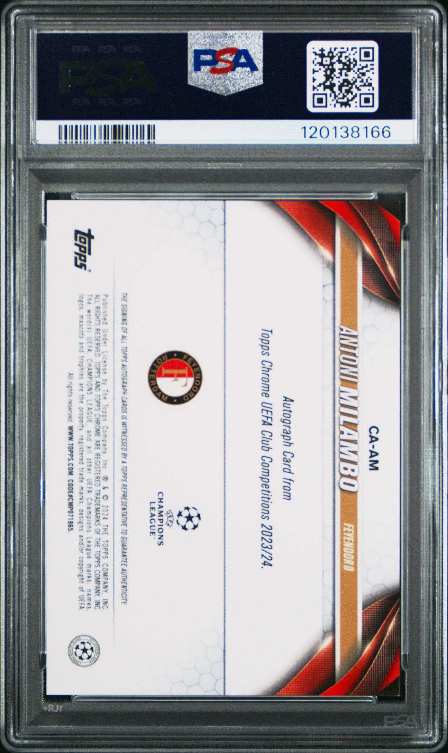 2023-24 Topps Chome UEFA Antoni Milambo Blue Wave RC Rookie Auto 09/75 PSA 9