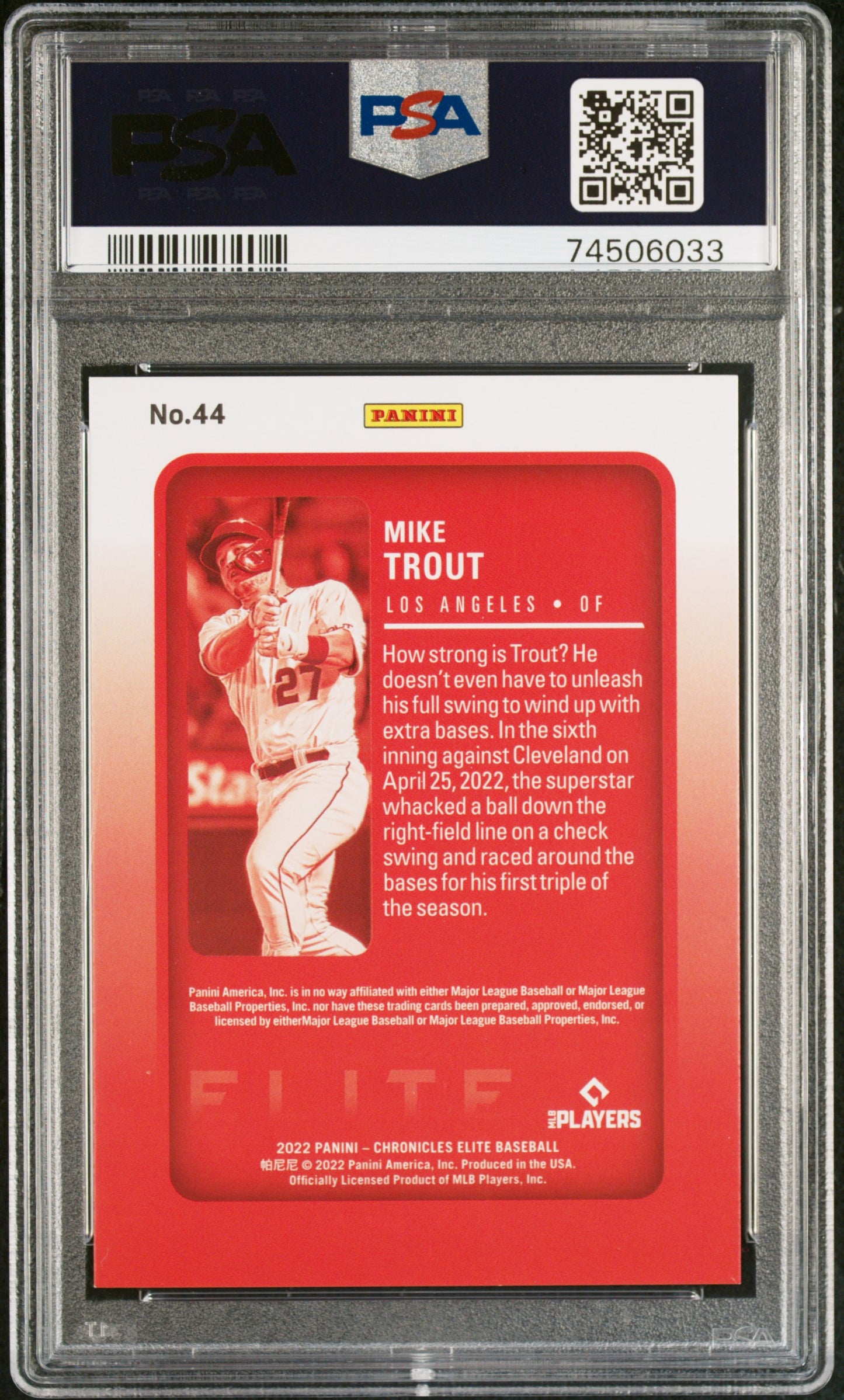 2022 Panini Chronicles Elite Mike Trout #44 Elite Blue /99 PSA 9