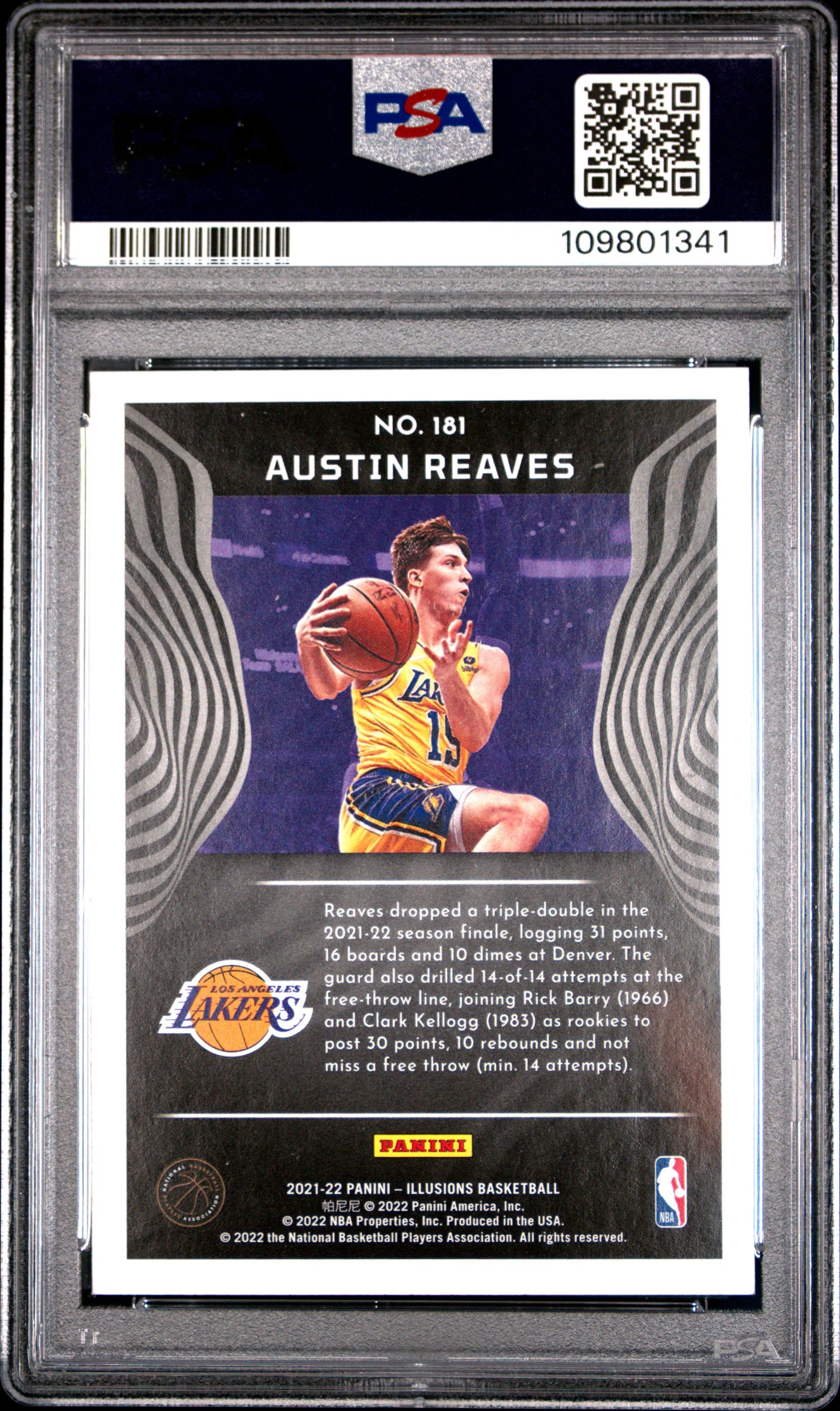2021-22 Panini Illusions Austin Reaves Trophy Collection Bronze Rookie PSA 8 JC