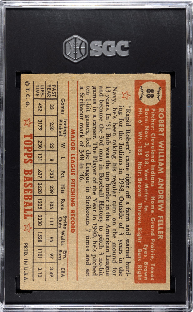 1952 Topps Bob Feller #88 SGC 4