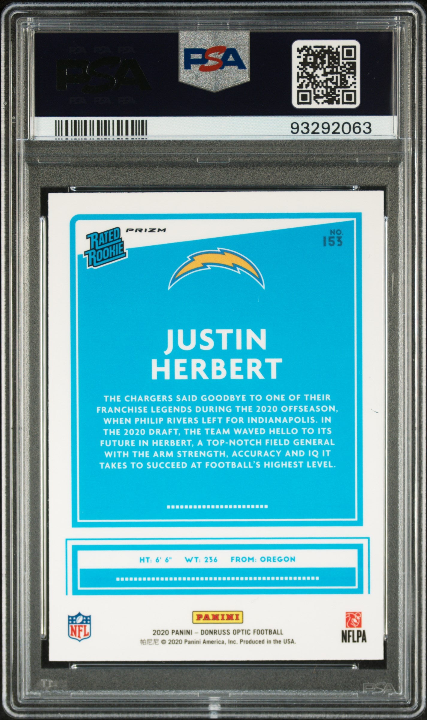 2020 Panini Donruss Optic Justin Herbert #153 Holo PSA 9