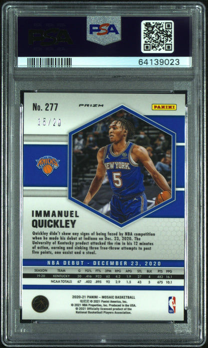 2020 Panini Mosaic Immanuel Quickley #277 Fast Break Pink /20 PSA 9