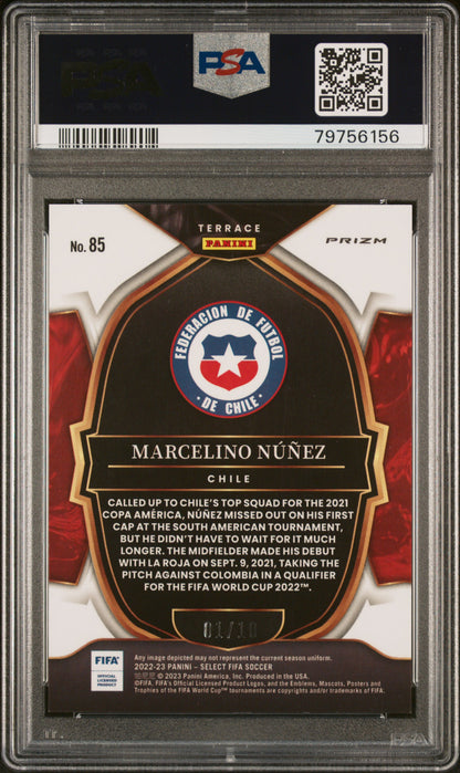 2022 Panini Select FIFA Marcelino Nunez #85 Gold Mojo /10 PSA 9