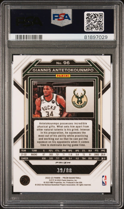 2022 Panini Prizm Giannis Antetokounmpo #96 Red Choice /88 PSA 9