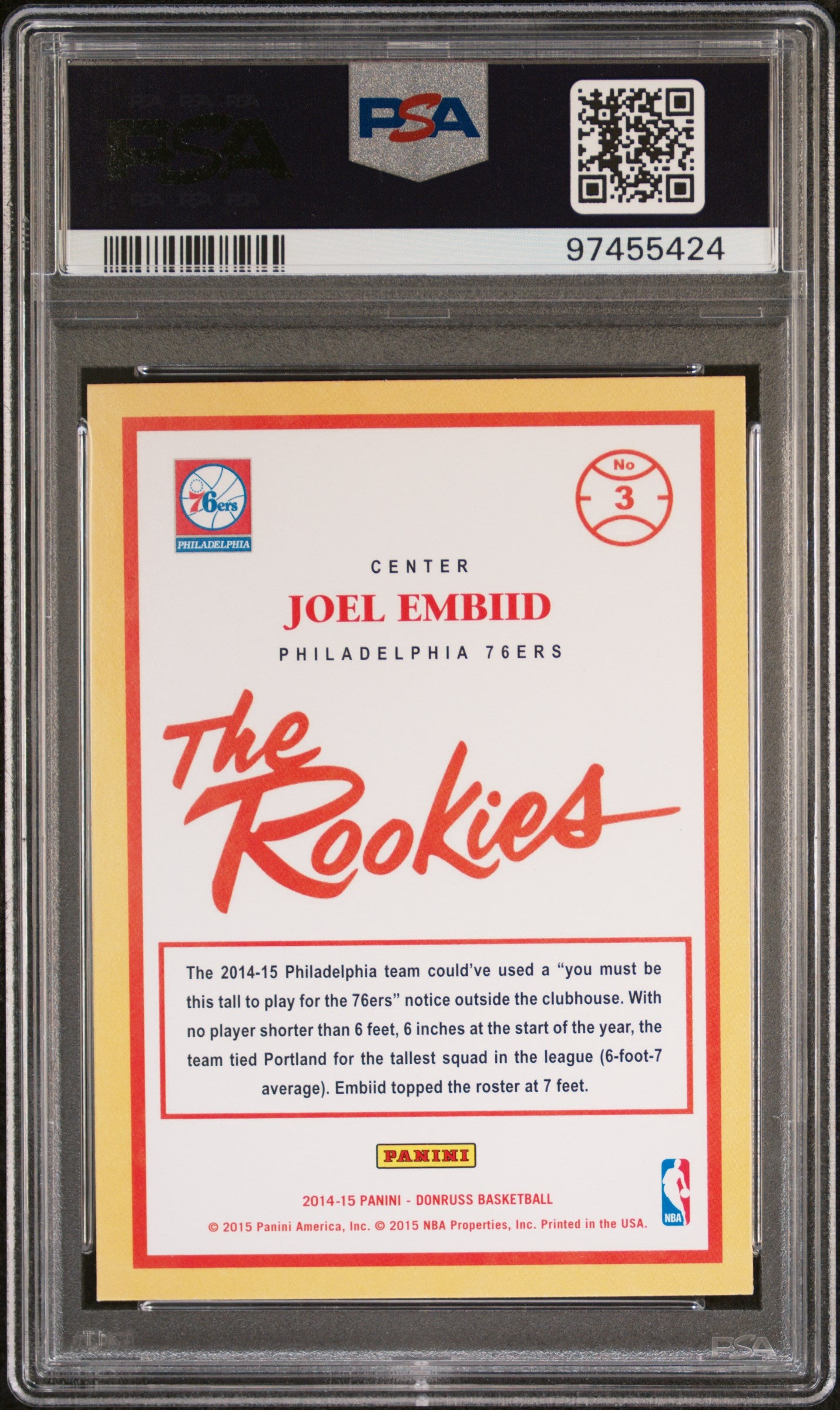 2014 Panini Donruss Joel Embiid #3 The Rookies PSA 9