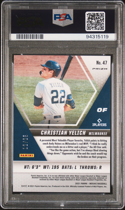 2021 Panini Mosaic Christian Yelich #47 White Mosaic /25 PSA 10