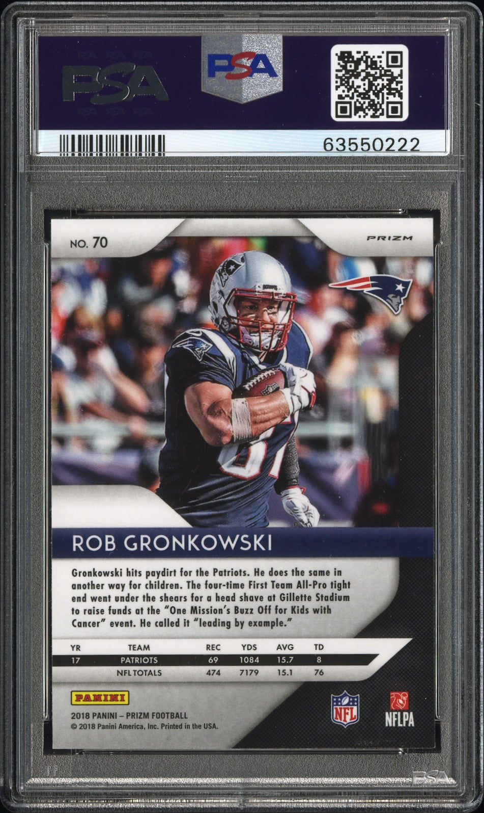 2018 Panini Prizm Rob Gronkowski #70 White Sparkle PSA 9