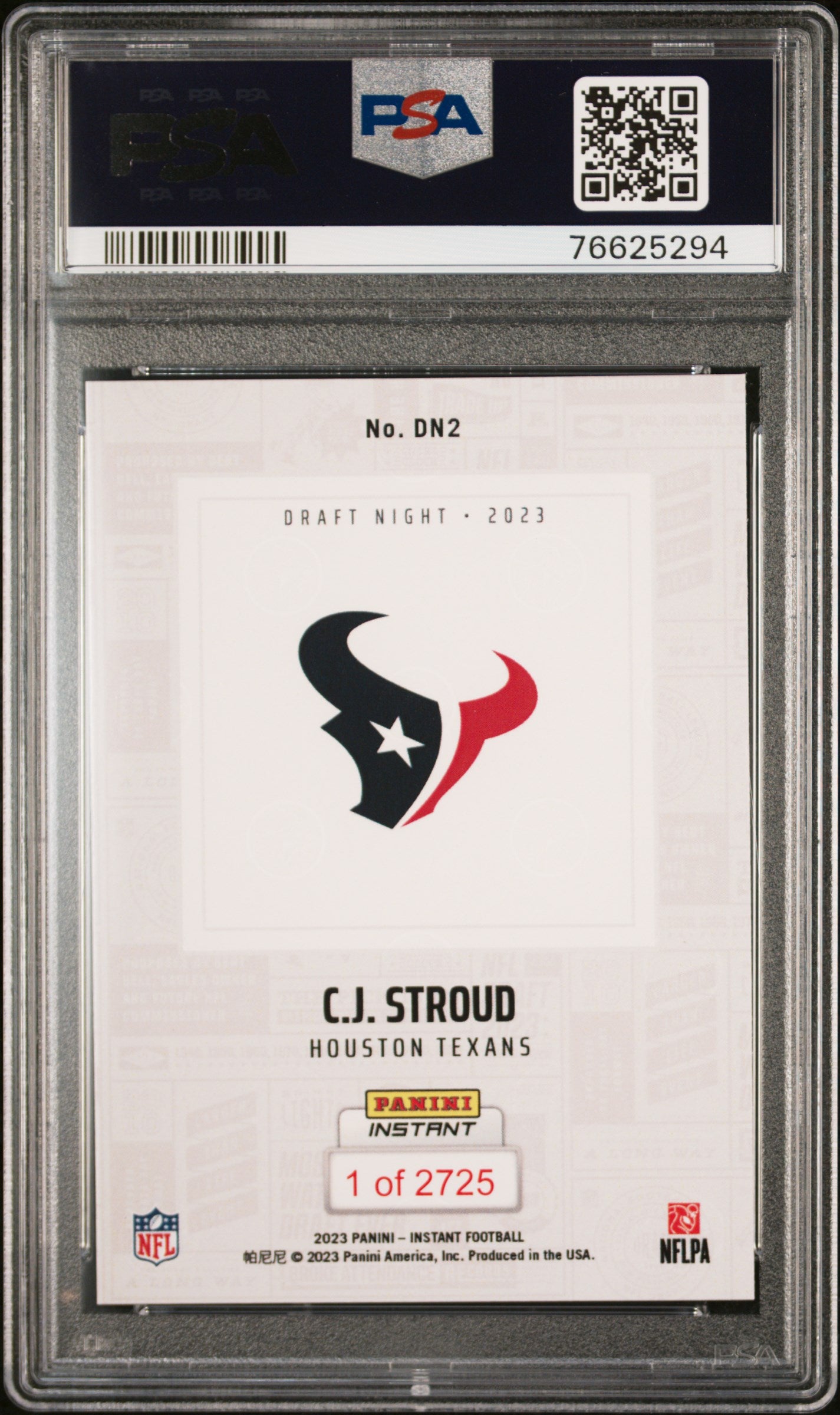 2023 Panini Instant C. J. Stroud #DN2 NFL Draft Night /2725 Rookie PSA 9