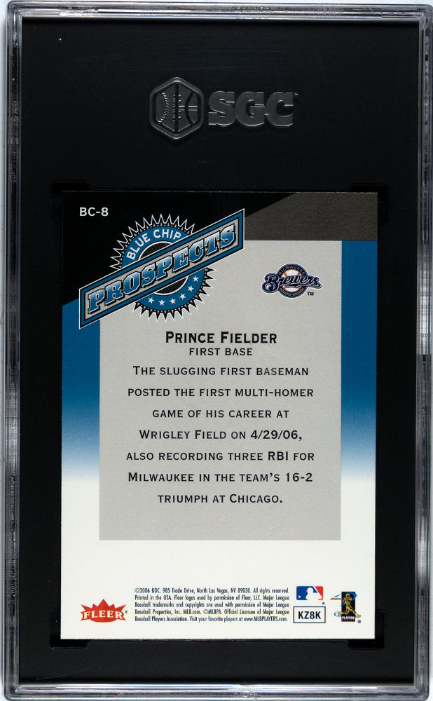 2006 Fleer Tradition Prince Fielder #BC-8 Blue Chip Prospects SGC 10