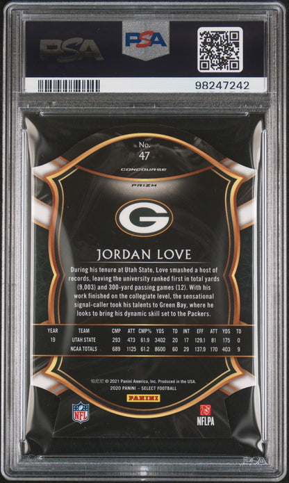 2020 Panini Select Jordan Love #47 Die Cut Maroon Prizm Rookie PSA 10