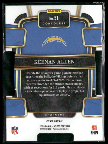 2023 Panini Select Keenan Allen #51 Black & Green Die-Cut