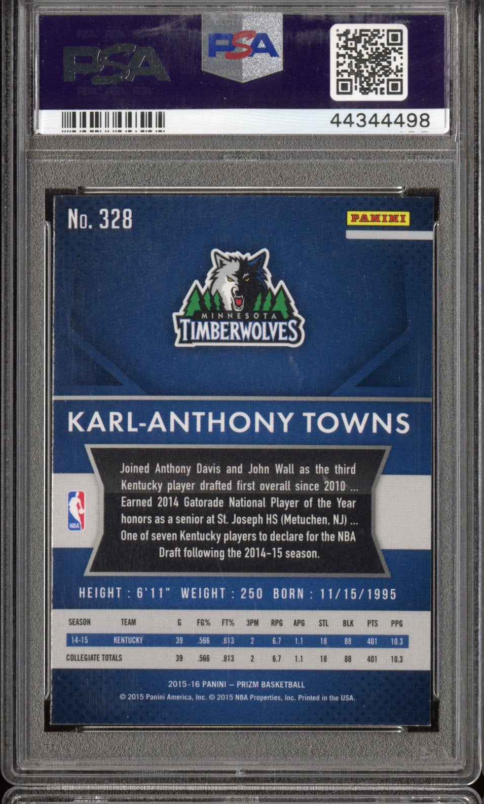 2015 Panini Prizm Karl-Anthony Towns #328 PSA 10