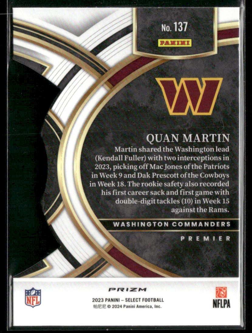 2023 Panini Select Quan Martin #137 Premier Red & Yellow Die-Cut Rookie