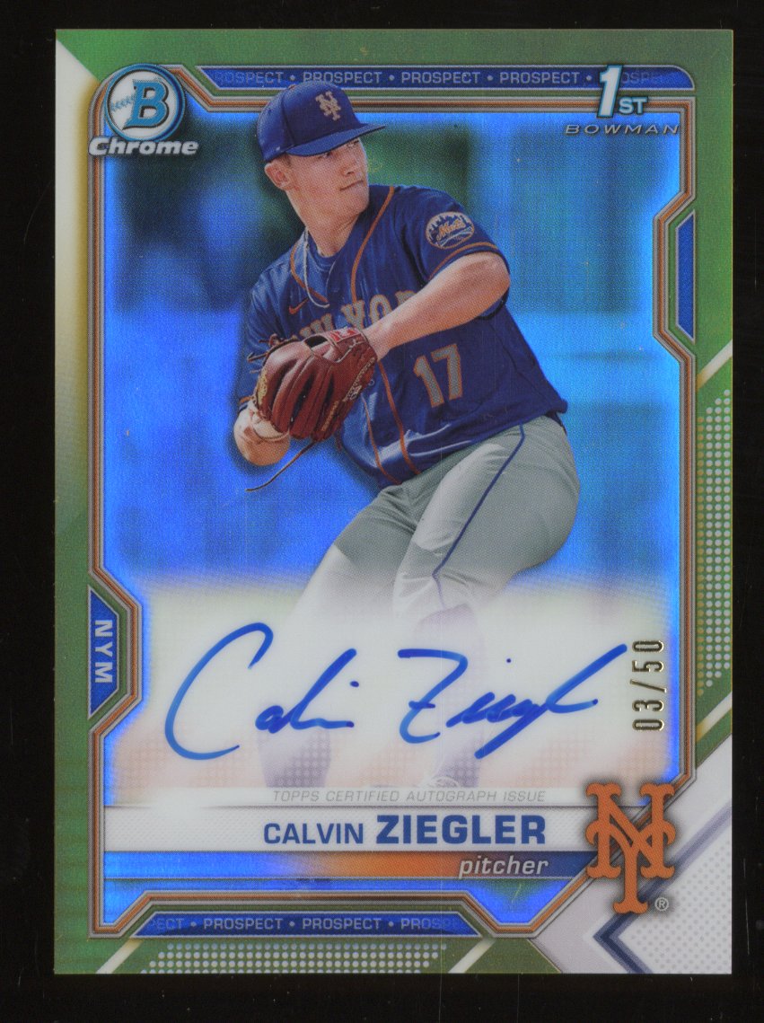 2021 Topps Bowman Draft Calvin Ziegler Chrome Draft Pick Autographs Gold 03/50