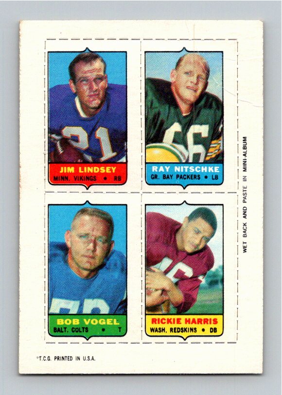 1969 Topps Ray Nitschke Jim Lindsey Bob Vogel Rickie Harris Four-in-One