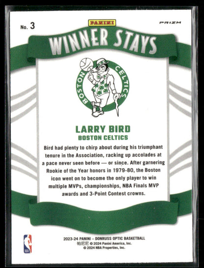 2023-24 Panini Donruss Optic Larry Bird #3 Winner Stays Silver