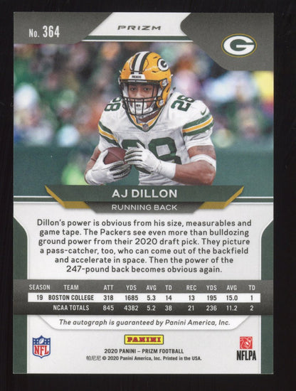 2020 Panini Prizm AJ Dillon #364 Neon green pulsar