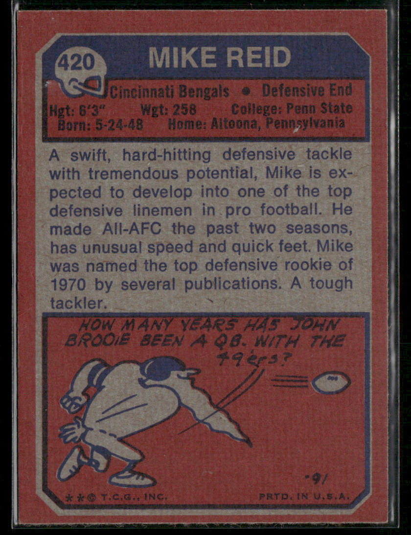 1973 Topps Mike Reid #420 -9/