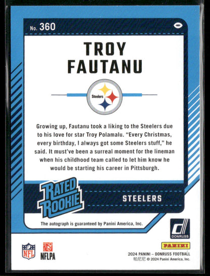 2024 Panini Donruss Troy Fautanu #360 Green Autograph Rated Rookie