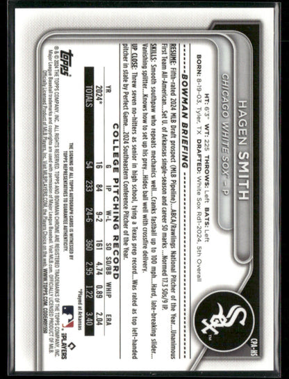 2024 Bowman Draft Hagen Smith #CPA-HS Chrome Auto