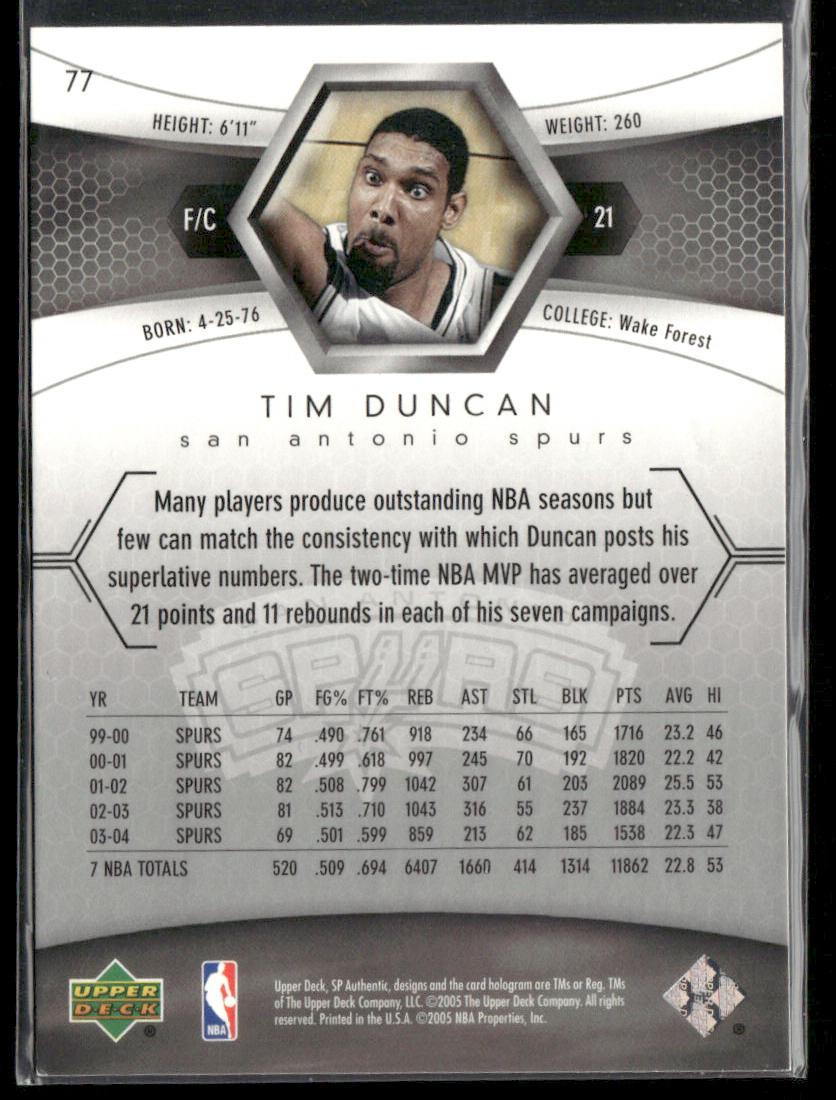 2004-05 Upper Deck SP Authentic Tim Duncan #77