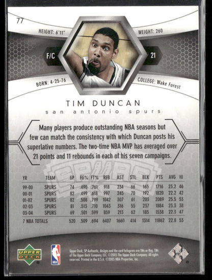 2004-05 Upper Deck SP Authentic Tim Duncan #77