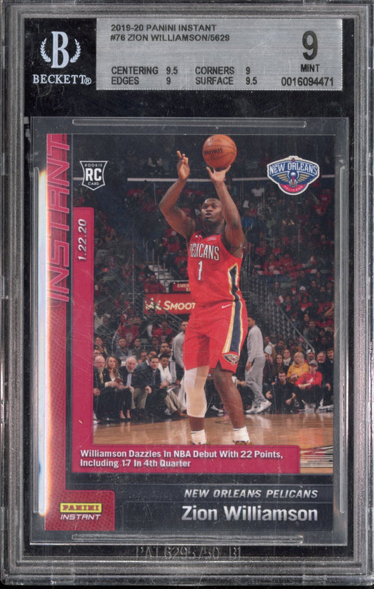 2019-20 Panini Instant Zion Williamson #76 /5629 BGS 9