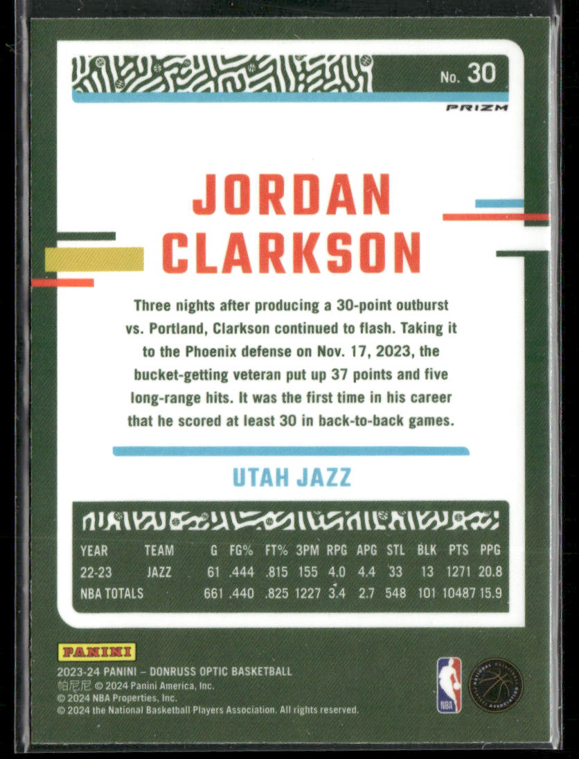 2023-24 Panini Donruss Optic Jordan Clarkson #30 Fast Break