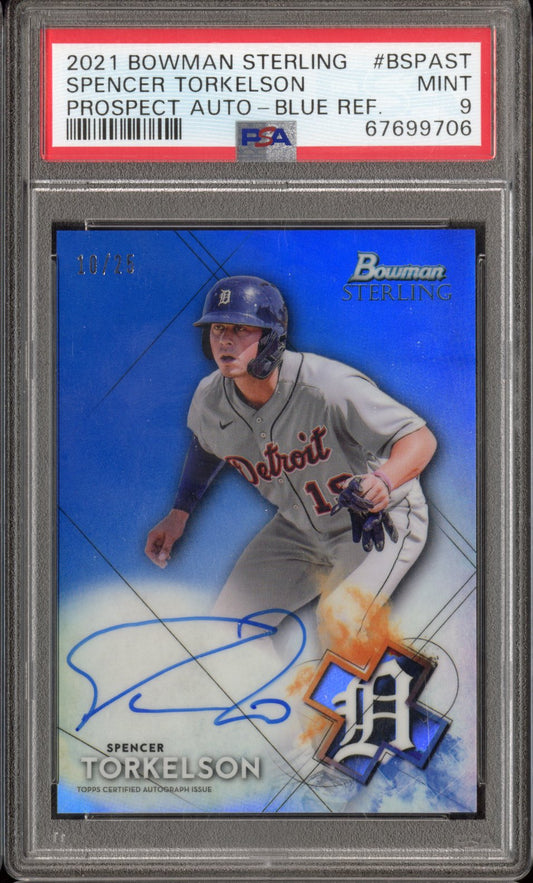 2021 Bowman Sterling Spencer Torkelson Prospect Auto Blue Refractor PSA 9