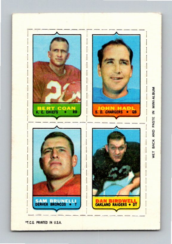 1969 Topps John Hadl Bert Coan Sam Brunelli Dan Birdwell Four-in-One Singles