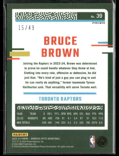 2023-24 Panini Donruss Optic Bruce Brown #39 Fast Break Blue 15/49