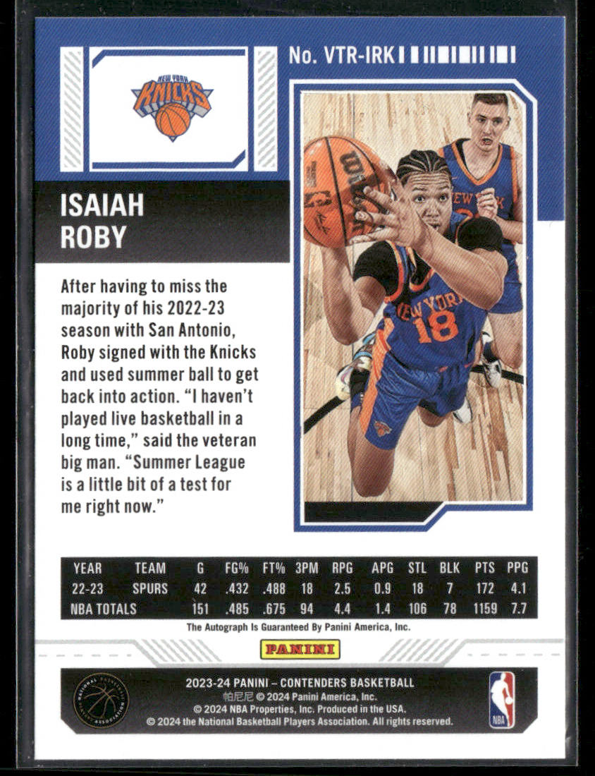 2023-24 Panini Contenders Isaiah Roby #VTR-IRK Autograph