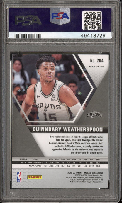 2019 Panini Mosaic Quinndary Weatherspoon #204 Genesis Rookie PSA 9