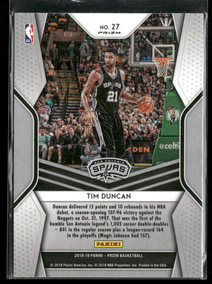 2018-19 Panini Prizm Tim Duncan #27 Dominance Green Prizm