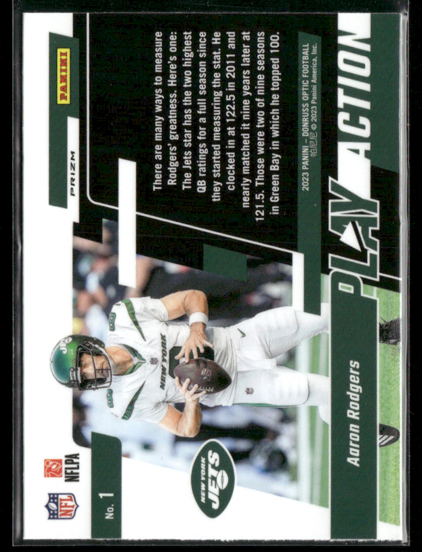 2023 Panini Optic Aaron Rodgers #1 Play Action Silver Prizm