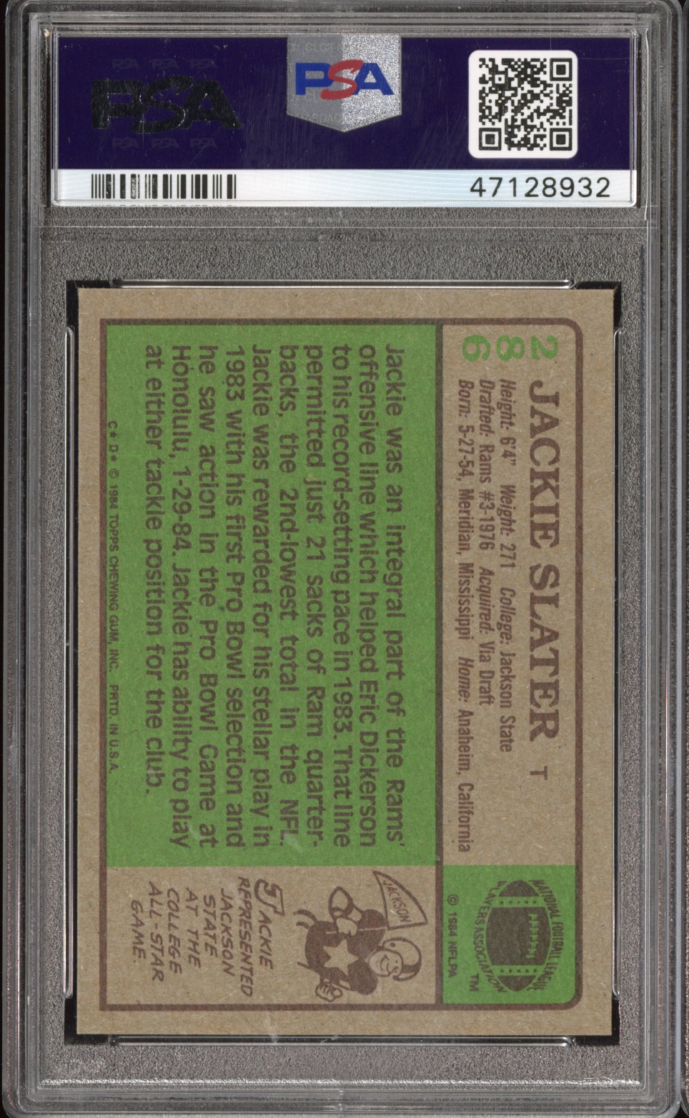 1984 Topps Jackie Slater #286 PSA 9