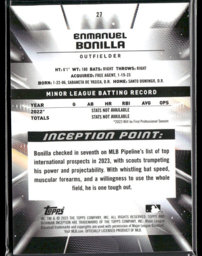 2023 Topps Inception Emmanuel Bonilla #27 1st Initiation