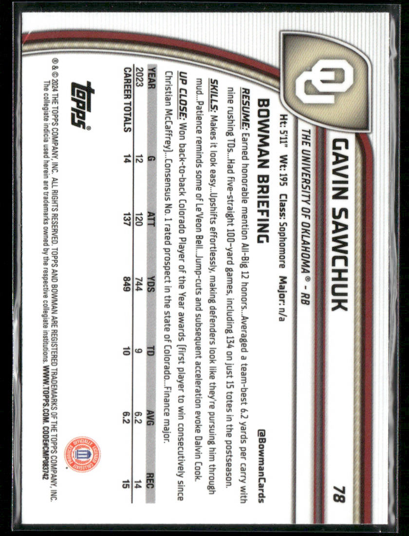 2024 Bowman Chrome University Gavin Sawchuk #78