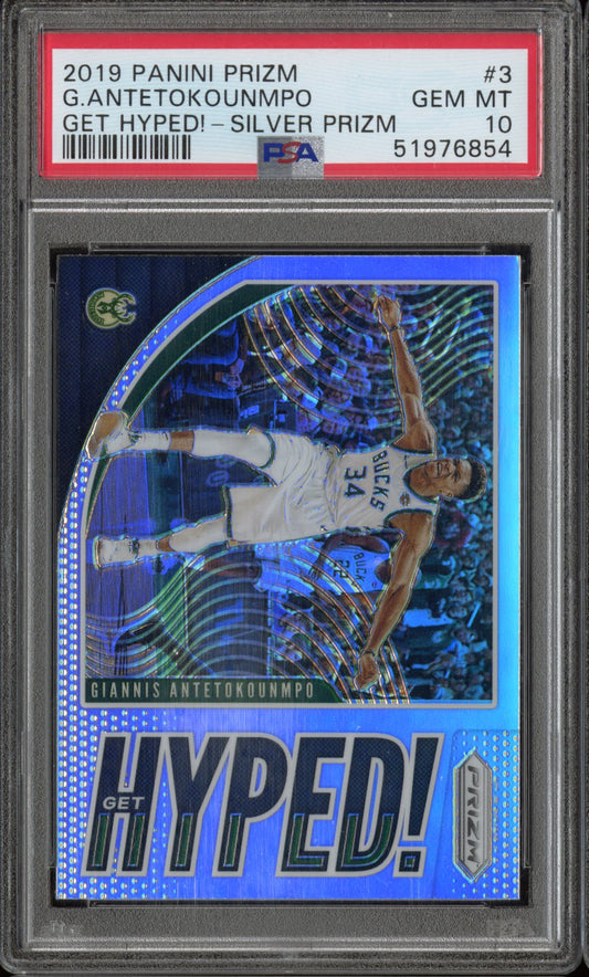 2019 Panini Prizm G. Antetokounmpo #3 Get Hyped! Silver Prizm PSA 10