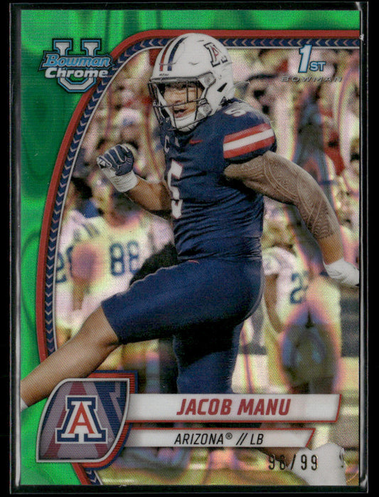 2024 Bowman Chrome University Jacob Manu #81 Green 38/99