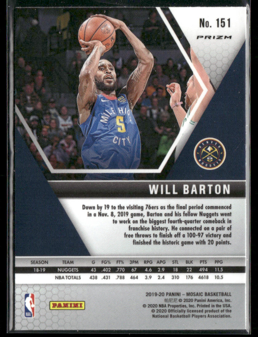 2019 Panini Mosaic Will Barton #151 Genesis Short Print